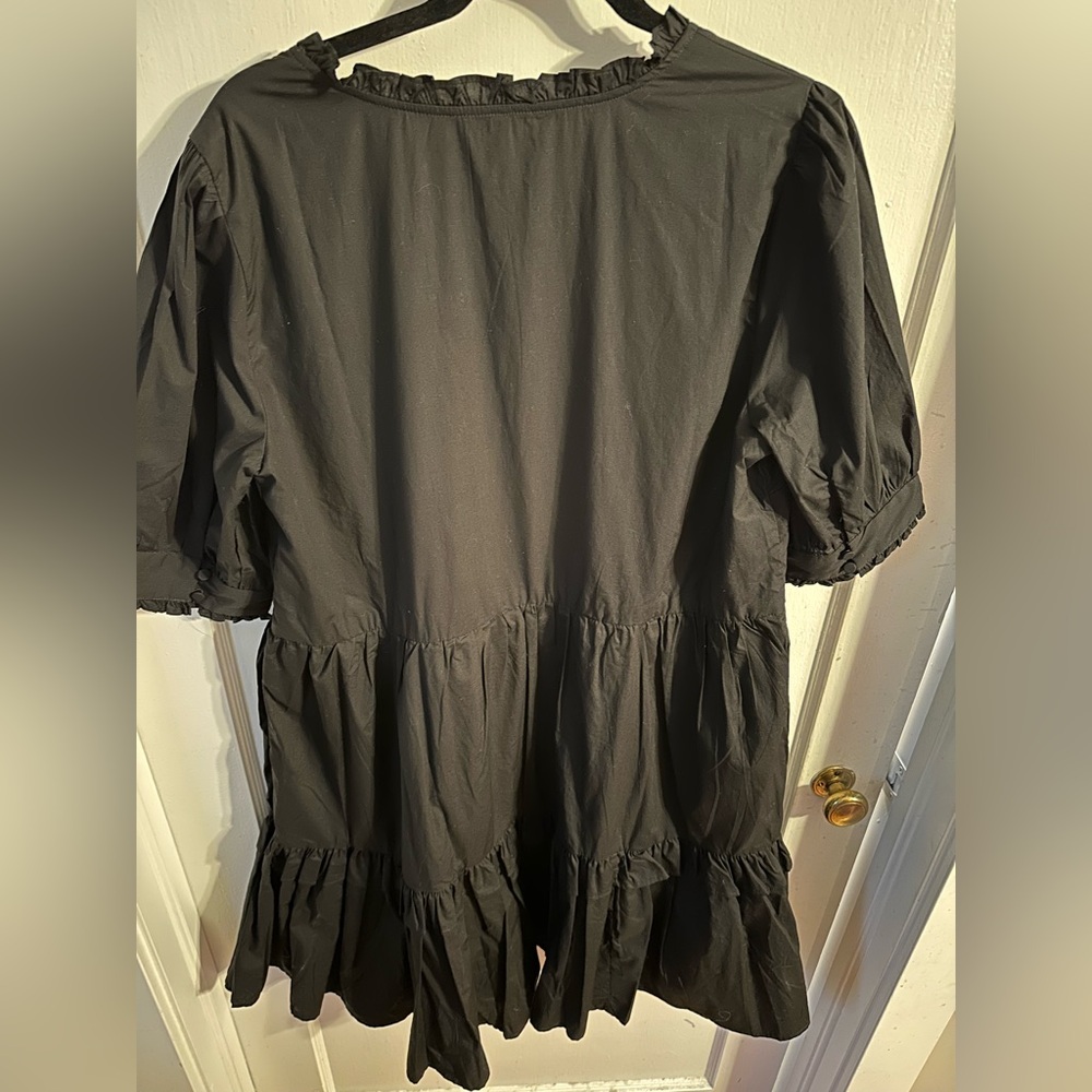 Sz large NWT J. Crew ruffle tiered popover dress black - Picture 9 of 16